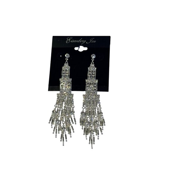 Eisenberg Ice Vintage 4" Silver Tone Rhinestone Chandelier Earrings Sparkly NOS - Picture 4 of 5